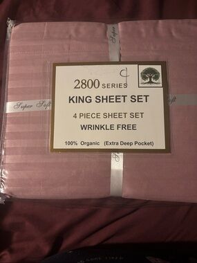 King Sheet Set - Pink, 100% Organic Wrinkle-Free